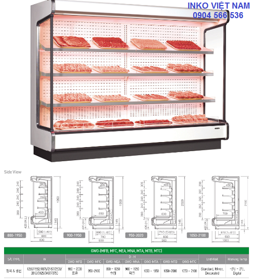 Tủ mát nhiều tầng dáng đứng trưng bày thực phẩm